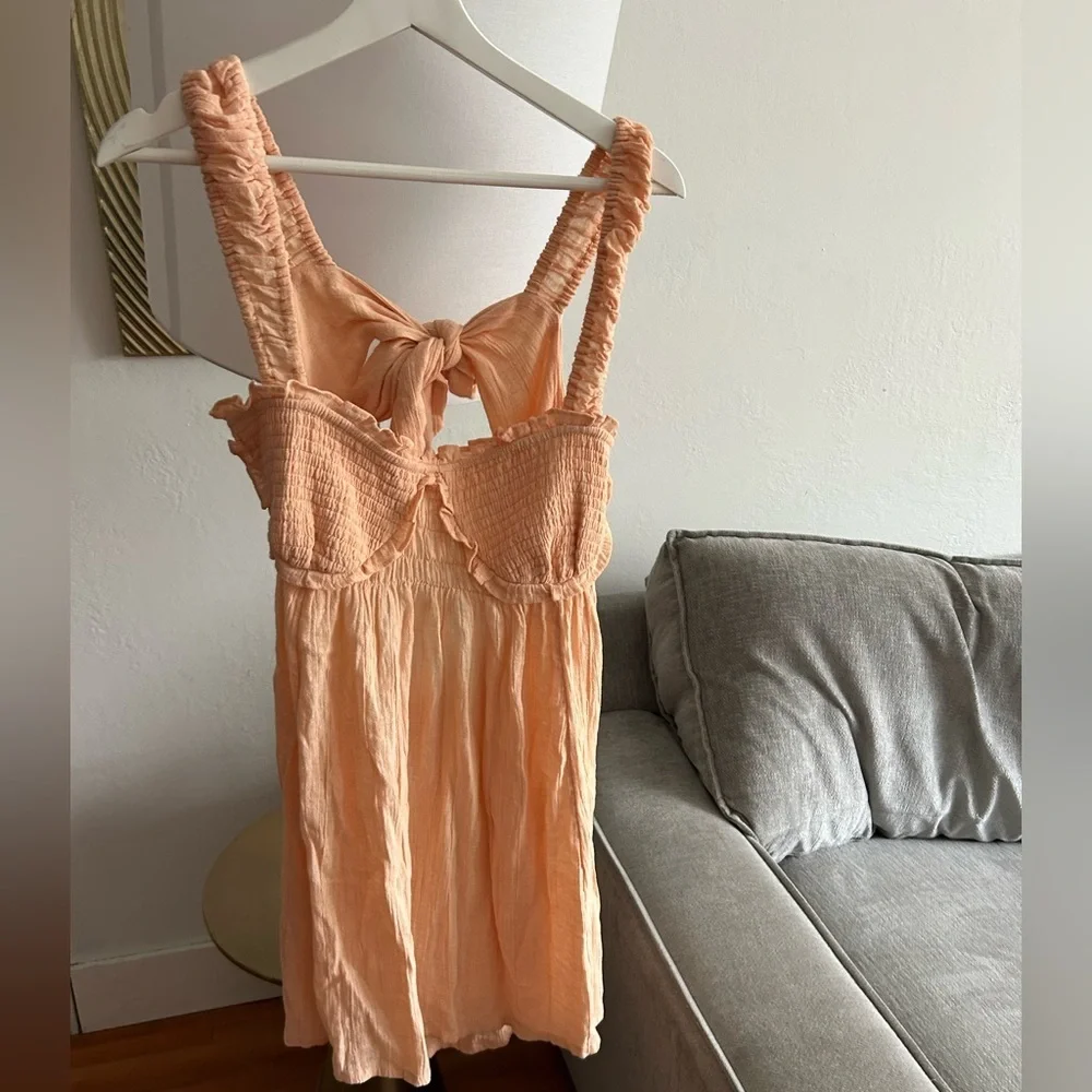 Free People Babydoll Linen Blend Mini Dress Size L Summer Beach